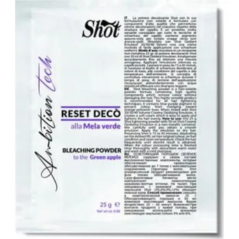 Barva na vlasy Shot Ambition Tech Reset Deco Bleaching Powder Green Apple - modrý melírovací prášek, bezprašný s vůní zeleného jablka SACHET: 25 G