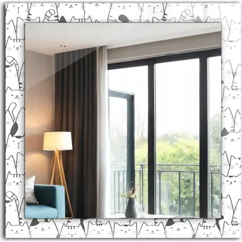 Zrcadlo Koupelnové zrcadlo na stěnu s dekorativním skleněným rámem - veselá kočky 60 x 60 cm