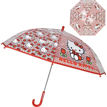 Deštník dětský Hello Kitty červený průhledný 68x85cm automatický | AS132