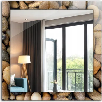 Zrcadlo Moderní čtvercové zrcadlo s potiskem Barevné hladké kameny 60x60 cm
