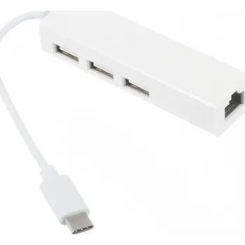 4v1 hub - RJ45 / 3x USB-A 2.0 na USB-C pro MacBook - bílý