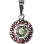 Leru Stříbrný přívěsek s českým granátem a vltavínem kulatý