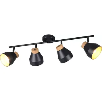 Bodové svítidlo Trio Leuchten R81924032 VALENTIN - Stropní čtyřžárovkové svítidlo v černé barvě, 4x E14 (Stropní svítidlo v černé barvě s prvky v imitaci dřeva)