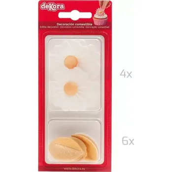 Jedlá dekorace na dort Dekorace z jedlého papíru Sada Bílé květiny a Zlaté lístečky