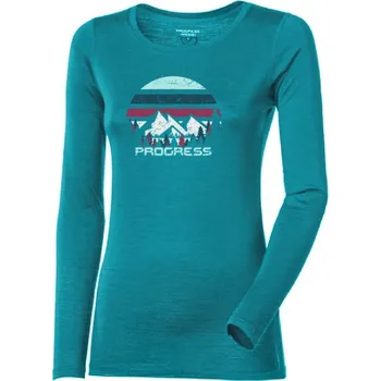 Dámské oblečení triko dlouhé dámské Progress HELA LANDSCAPE merino zelený melír