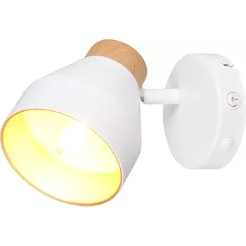 Nástěnné svítidlo Trio Leuchten R81921731 VALENTIN - Nástěnné bílé bodové svítidlo s vypínačem, 1 x E14 (Naklápěcí nástěnné bodové svítidlo v bílé barvě s prvkem v imitaci dřeva)