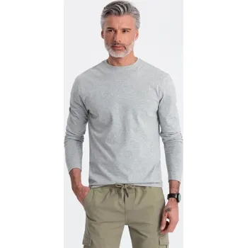 Ombre Clothing Jednoduché bavlněné tričko s dlouhým rukávem v šedé barvě v3 om-lsbl-0106