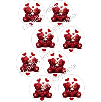 Jedlá dekorace na dort Fondánový list A4 motiv "Kolečko Medvídci pusinka" 7 cm