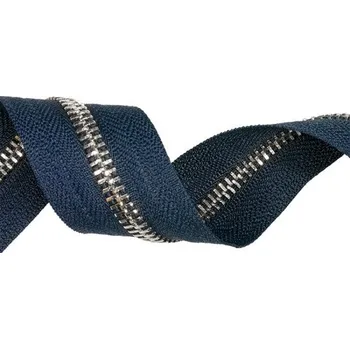 Zip Zip kovový stříbrný, nekonečný pás 5 mm, modrý, metráž