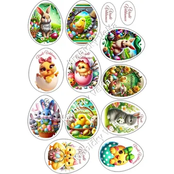 Jedlá dekorace na dort Fondánový list A4 motiv "Velikonoční vejce MIX 2" 7 cm