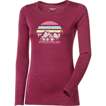 Dámské tričko triko dlouhé dámské Progress HELA LANDSCAPE merino vínový melír