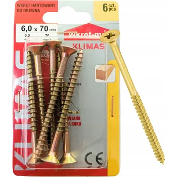 Vrut KALENÉ VRUTY DO DŘEVA 6x70 KUŽELOVÉ PZ2 POZINK KLIMAS BLISTR 6 Ks