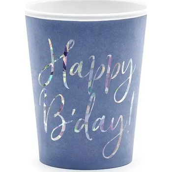 Party nádobí Happy B'day !, tmavě modré kelímky 6 ks, 220 ml