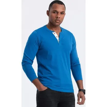 Ombre Clothing Moderní pánské tričko s dlouhým rukávem modré v2 om-lscl-0107