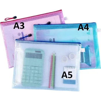 usporadejto.cz Síťované složky, obálky se zipem na hry, lego, puzzle, dokumenty, výtvory A3+A4+A5, mix barev, sada 3ks