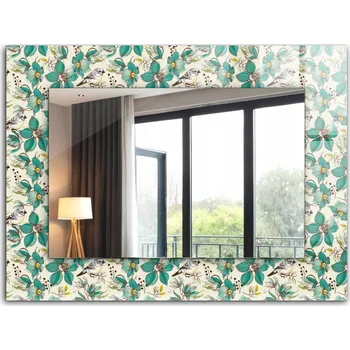 Zrcadlo Nástěnné zrcadlo se skleněným rámem s potiskem motivu 80x60 Ptáci a květiny