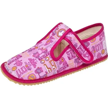 Dívčí pantofle Papuče Beda barefoot - růžové znaky (klasická široká verze) Velikost: 34