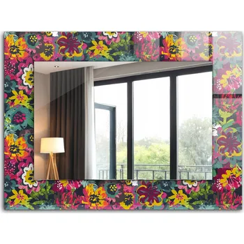 Zrcadlo Dekorativní zrcadlo na zeď s potiskem dekor 80x60 cm Barevné květiny