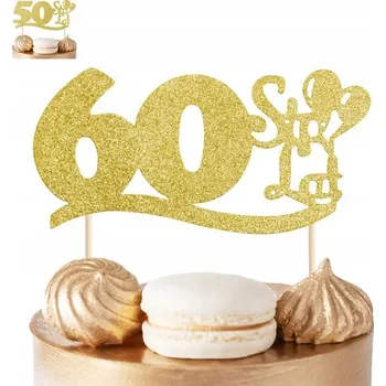 Jedlá dekorace na dort ZÁPICH DO DORTU K 60. NAROZENINÁM, ZLATÉ BROKÁTOVÉ PRO OSLAVU NAROZENIN