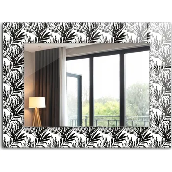 Zrcadlo Zrcadlo do koupelny ložnice obývacího pokoje s potiskem 80x60 cm Černobílé listy