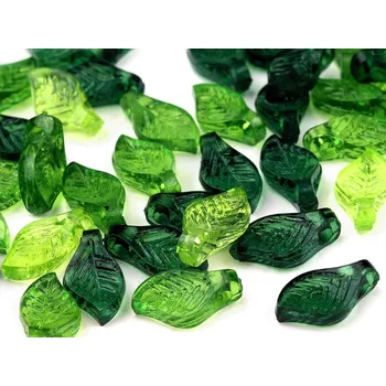 Plastové korálky lístečky mix 5x10 mm 3 zelená sv.