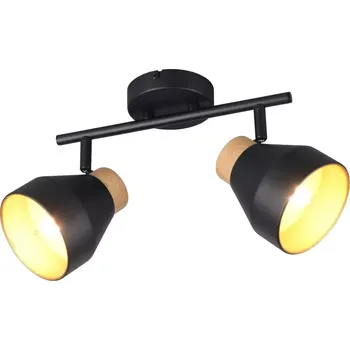 Bodové svítidlo Trio Leuchten R81922032 VALENTIN - Stropní dvoužárovkové svítidlo v černé barvě, 2x E14 (Stropní svítidlo v černé barvě s prvky v imitaci dřeva)
