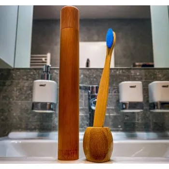 Zubní kartáček Bambusový set na zubní hygienu - modrý kartáček