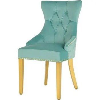 Jídelní židle Barokní jídelní židle Modern/Gold Barrock s čalouněním ze světle modrého sametu s diamantovým prošíváním a klepadlem 94 cm