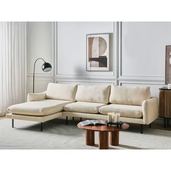 Sedací souprava Rohová sedací souprava béžová sametová čalouněná 4místná moderní retro styl černé nohy obývací pokoj Beliani