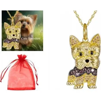Náhrdelník Náhrdelník pro dívku Roztomilý pejsek Yorkshire s Zirkony Zlatý Roztomilý