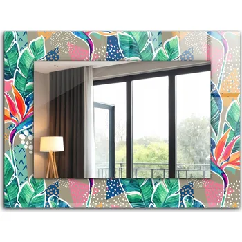 Zrcadlo Zrcadlo do koupelny ložnice obývacího pokoje s potiskem XXL 80x60 cm Květiny a listy
