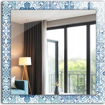 Zrcadlo Zrcadlo s foto grafikou Modré ozdobné dlaždice 60 x 60 cm