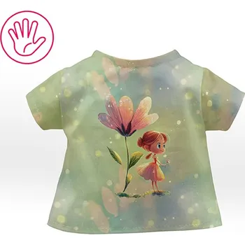 Panel se střihem na ušití oblečení pro panenku tričko Basic - rusovláska pod květinou