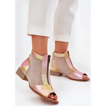 Dámské kozačky Dámské Kožené Kotníkové Boty Na Plochém Podpatku S Otevřenými Prsty Maciejka 06413-15 Barva: Růžová, Velikost: 40