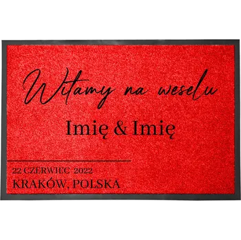 Vstupní rohožka 40x60 červená WITAMY NA WESELU TWOJE IMIĘ DÁREK