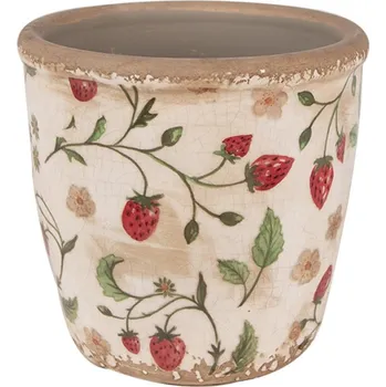 Obal na květináč Béžový keramický obal na květináč s jahodami Louis – 14x13 cm