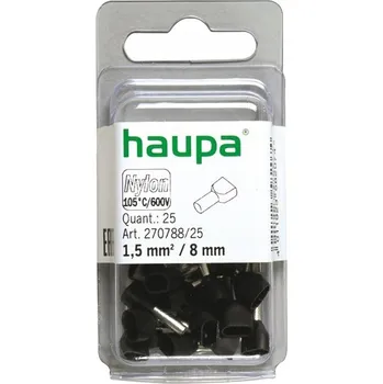 elektrický kabel Dvojitá izolovaná dutinková koncovka Cu 1,5/8 HI blister =25 Ks HAUPA