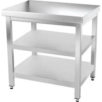 Dílenský stůl DASgastro Nerezový pracovní stůl s dvěma policemi bez zadního lemu - 700 x 700 x 870 mm