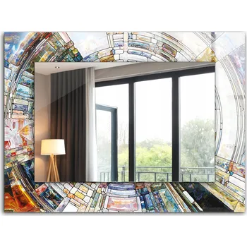 Zrcadlo Zrcadlo se skleněným rámem a grafikou XXL 80x60 cm - Abstraktní mozaika kruhů