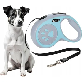 Vodítko pro psa AUTOMATICKÉ MODRÉ VODÍTKO PRO PSA KOČKU SALÁTOVÉ, LEHKÁ PÁSKA, 5M, ZAMYKÁNÍ