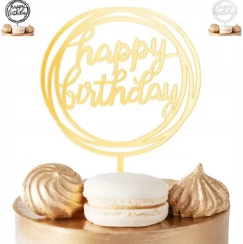 Obraz ZÁPICH DO DORTU HEPPY BIRTHDAY ZLATÝ KULATÝ NA NAROZENINOVOU OSLAVU