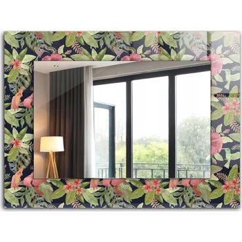 Zrcadlo Krásné moderní zrcadlo s ozdobným rámem dekor loft 80x60 cm Květiny a ptáci