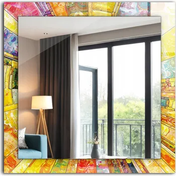 Zrcadlo Zrcadlo dekorativní závěsné na zeď Barevná abstraktní mozaika 60x60