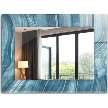 Zrcadlo Zrcadlo se skleněným rámem a XXL grafikou 80x60 cm Abstraktní modré linie
