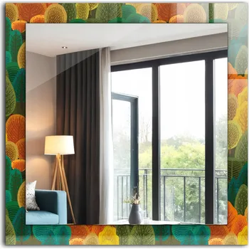 Zrcadlo Čtvercové nástěnné zrcadlo s potiskem motivu Podzimní stromy 60 x 60 cm