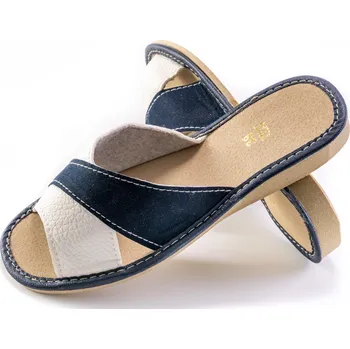 Dámské pantofle PANTOFLE KOŽENÉ PANTOFLE ODKRYTÉ SANDÁLE DOMÁCÍ BÍLO-GRANÁTOVÉ, velikost 41