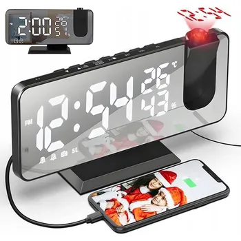 Budík LED DIGITÁLNÍ HODINY S BUDÍKEM A PROJEKTOREM, ELEKTRONICKÝ TEPLOMĚR A VLHKOMĚR