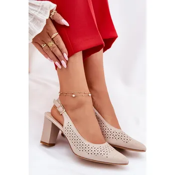 Dámské sandále Děrované Sandály S Špičatými Nosy Na Podpatku Sergio Leone SK163 Barva: Béžová, Velikost: 39