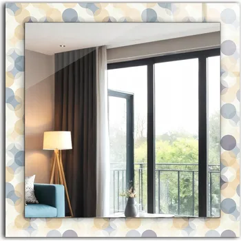 Zrcadlo Zrcadlo se skleněným čtvercovým rámem a grafikou Barevné kruhy 60x60 cm