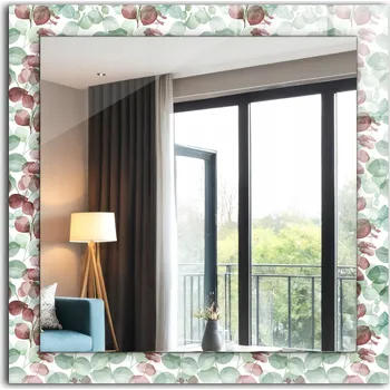 Zrcadlo Koupelnové zrcadlo na stěnu s dekorativním skleněným rámem Listy akvarel 60x60